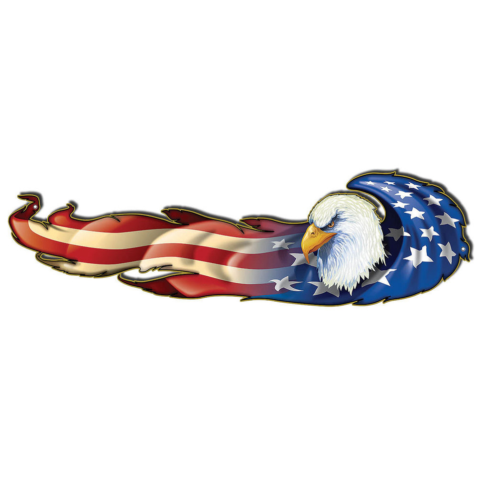 Bald Eagle Long Flag Cutout Metal Sign RG9129S Main Image