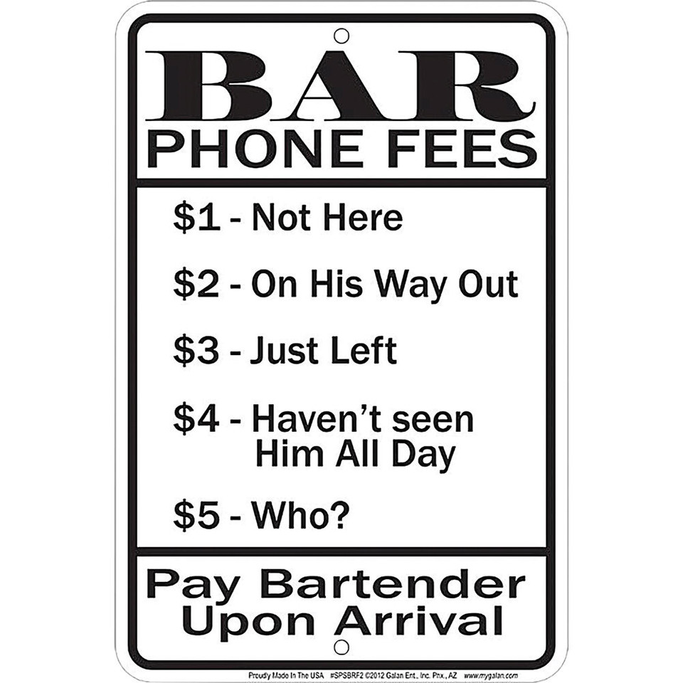 Bar Fees Metal Sign  SPSBRF2 Main Image