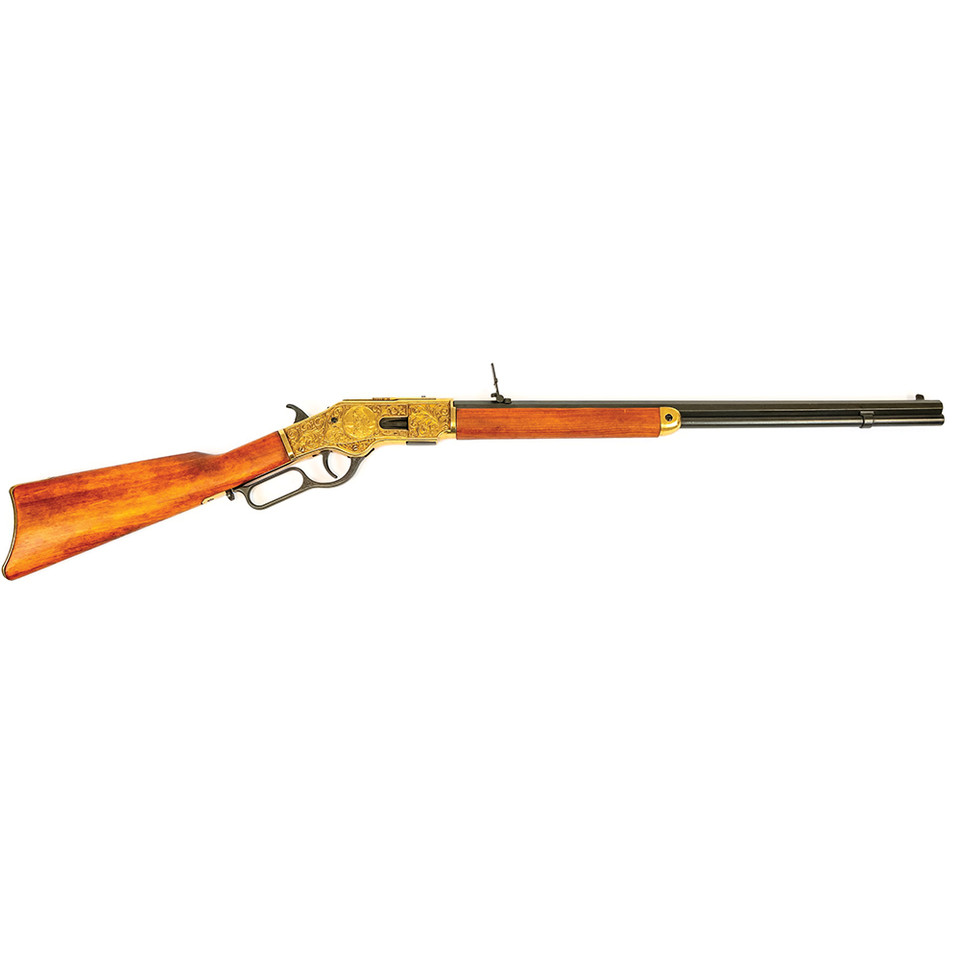 Model 1873 Lever Action Rifle Replica: Ornate Antique Gold F Main Image