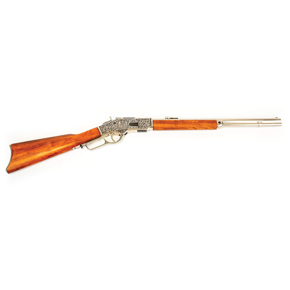 Model 1873 Lever Action Carbine Replica: Engraved Bright Sil Main Image