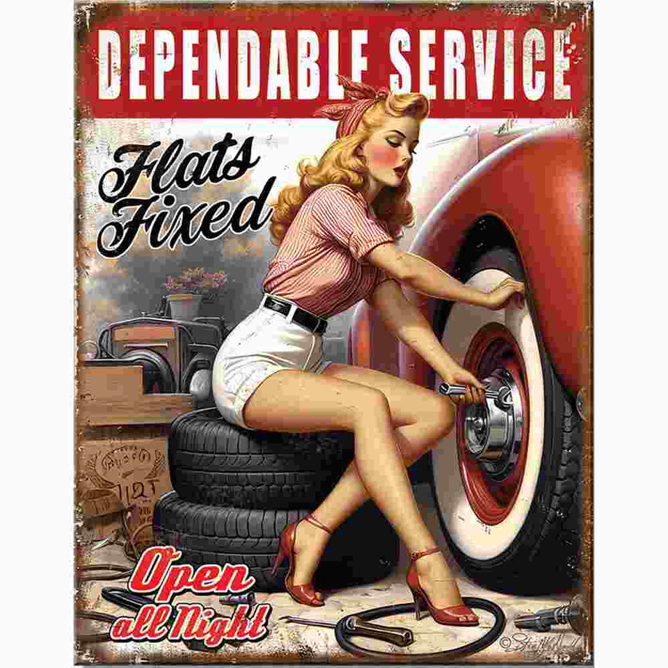 Flats Fixed - Tire Girl Metal Sign Main Image