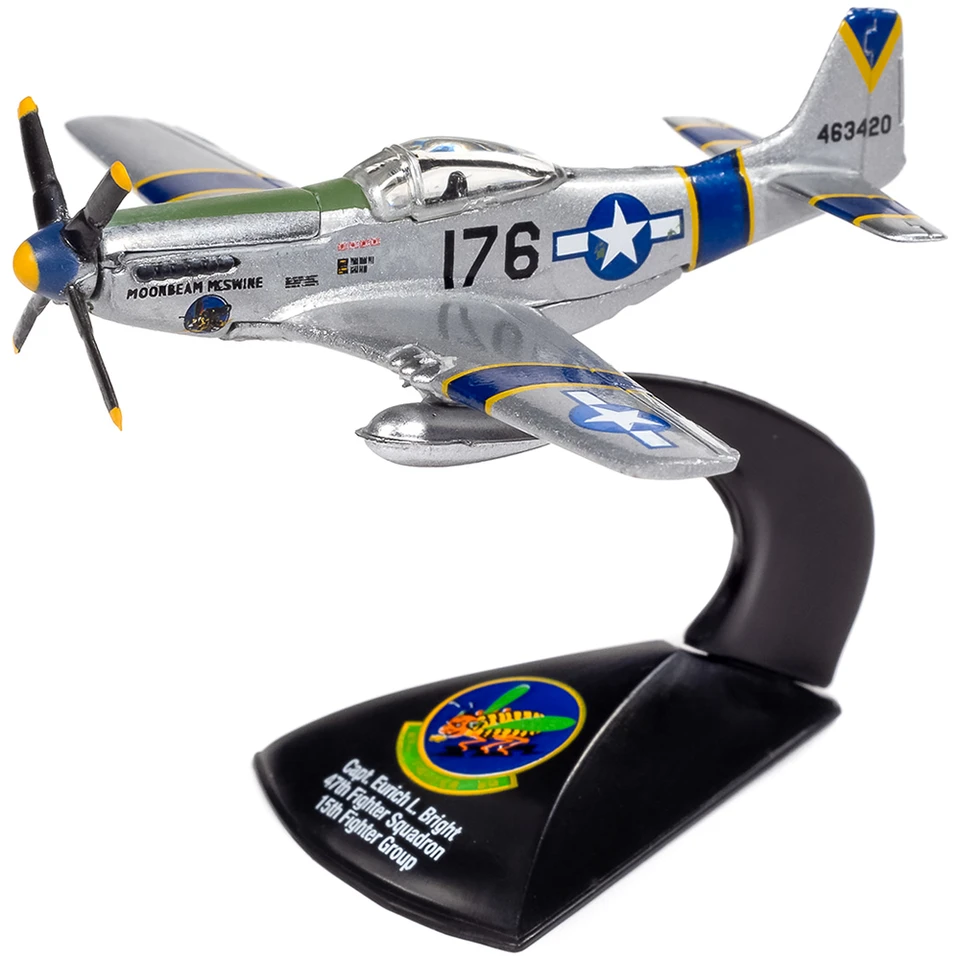 WWII North American Aviation P-51D Mustang Moonbeam McSwine - Silver w/Blue & Yellow Striping Main Image