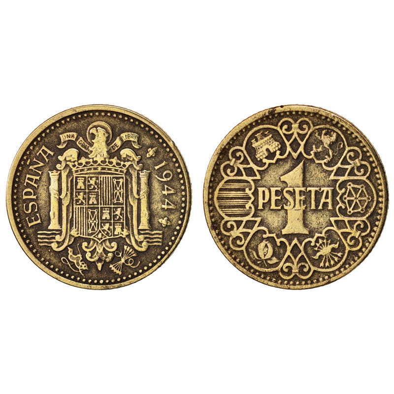 1944 Spanish 1 Peseta Coin Main Image