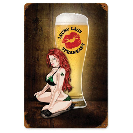 Lucky Lass Speakeasy Pin-Up Metal Sign Main Image