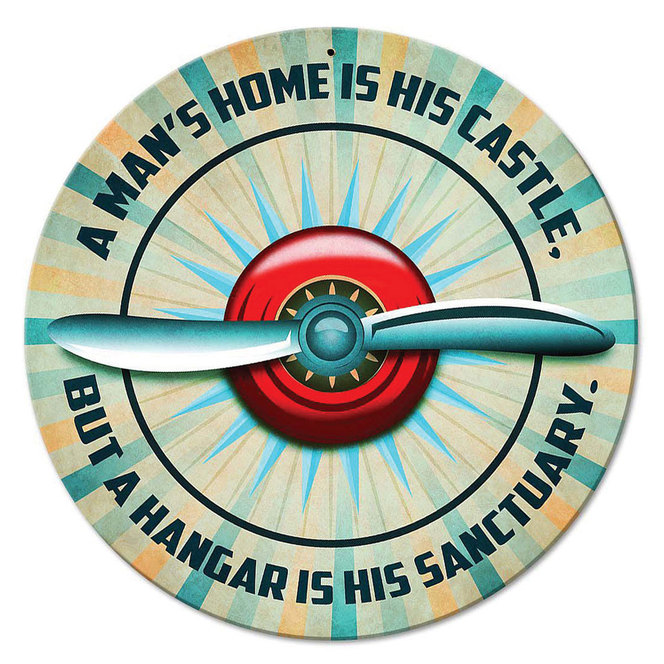 Man's Hangar Round Metal Sign Main Image