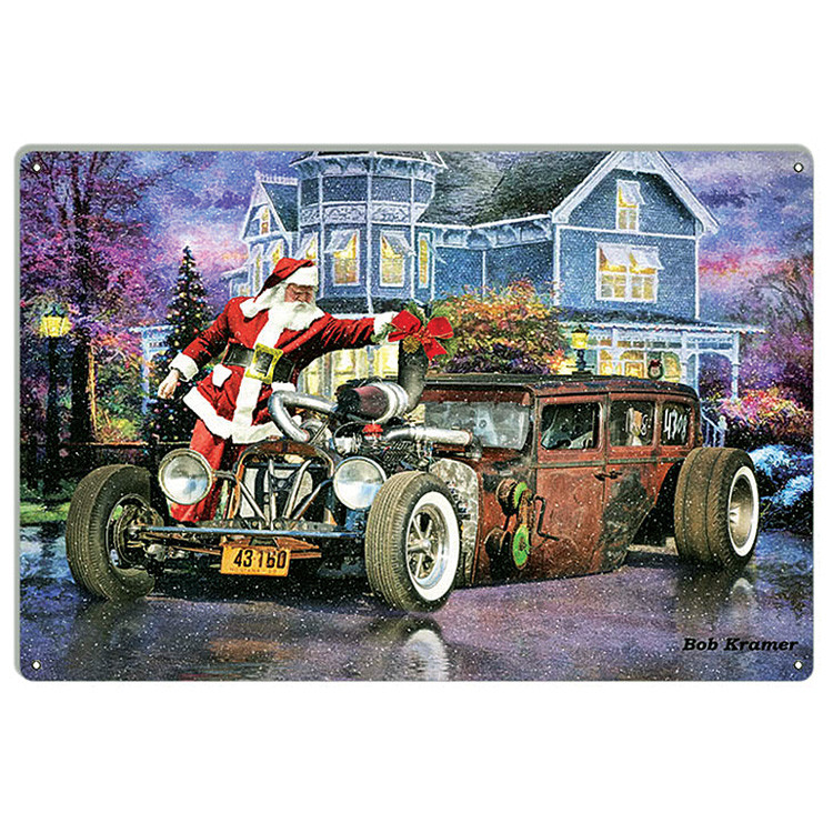 Hot Rod Christmas Metal Sign Main Image