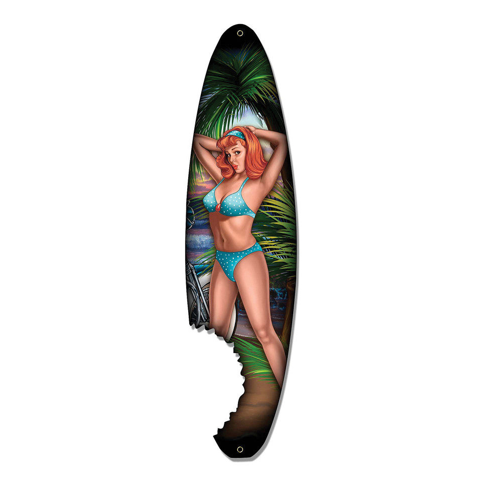 Surfboard Pin-up Metal Sign Main Image