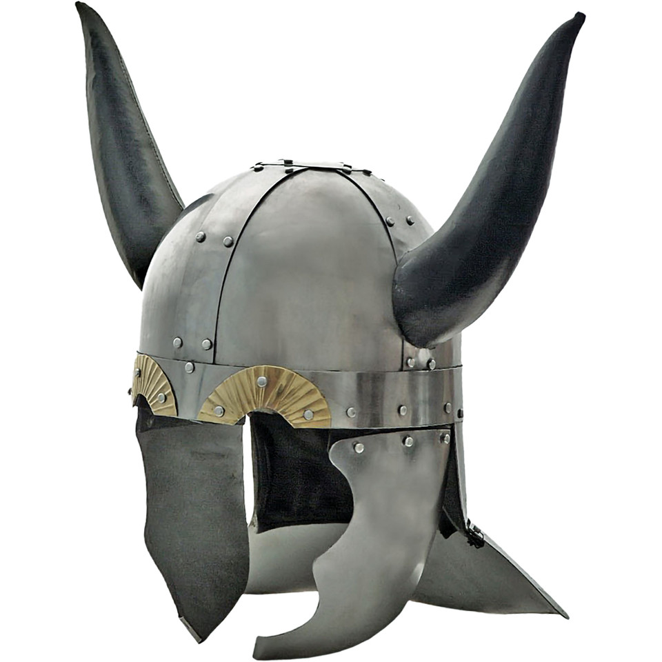 Viking Helmet with Leather Wrapped Horns Main Image