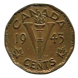 1943 Brass Alloy Canadian V Nickel Main Image