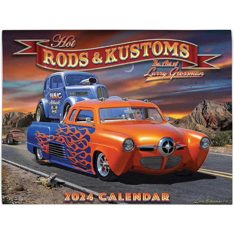 Hot Rods & Kustoms 2024 Wall Calendar - Art by Larry Grossma Main Image
