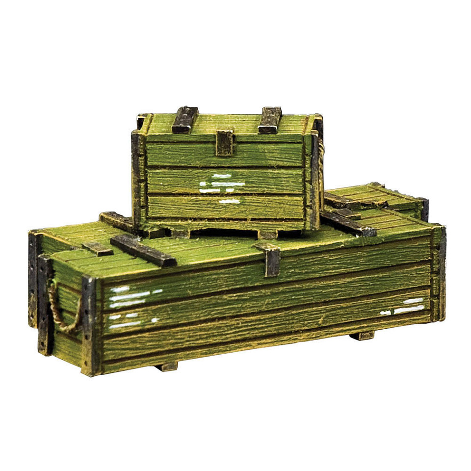 Olive Drab Wooden Ammunition & Weapons Crates 1/30 Set King & Country (VN185) Main Image