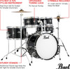 Pearl Roadshow Jr. 5 piece Drum Set w/Hardware and Cymbals, Jet Black