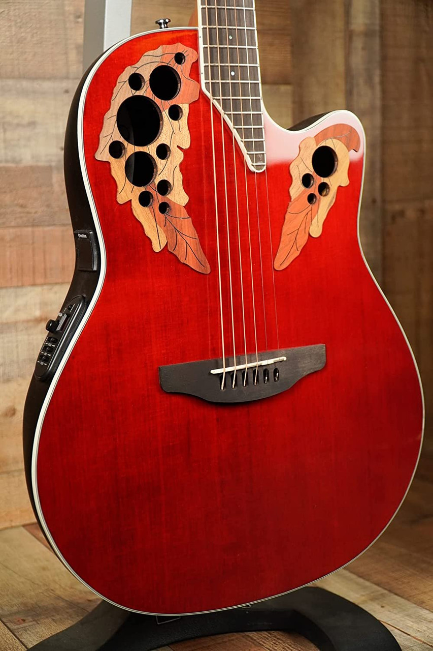 Ovation Celebrity Collection 6 String Acoustic-Electric Guitar, Right, Ruby  Red, Super Shallow Body (CE48-RR)