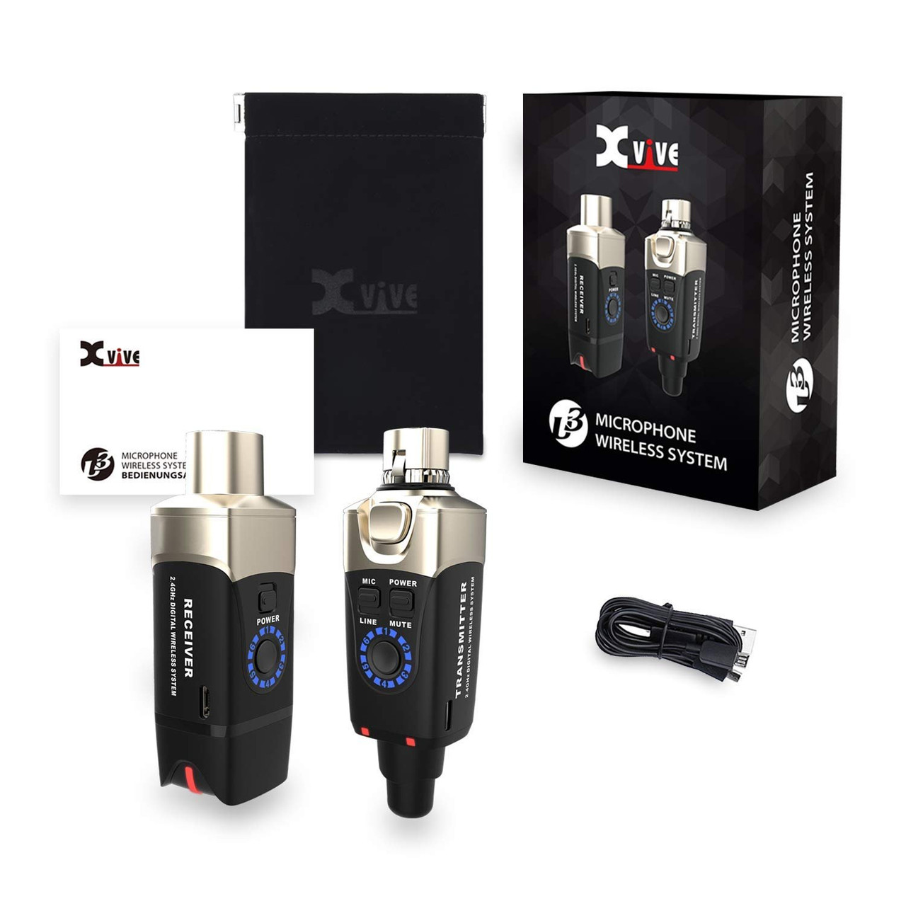 Xvive U3 wireless microphone system,2.4G rechargeable, fit with XLR dynamic  harmonica microphone. Wireless audio system for active  loudspeakers/mixer/PA/DJ and DSLR cameras - Pineville Music