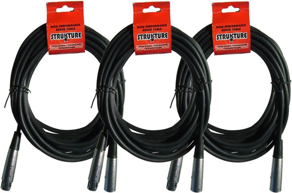 Strukture 3 Pack XLR Microphone Cable, 20 Feet, XLR Male to XLR Female