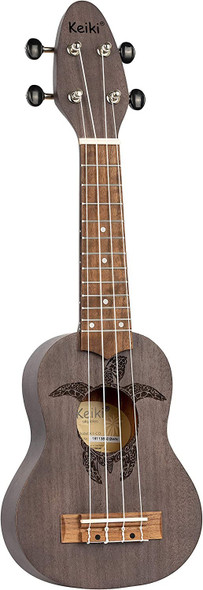 Ortega Guitars, 4-String Keiki Series Sopranino Ukulele with Turtle Etching, Right, Transparent black, (K1-CO)