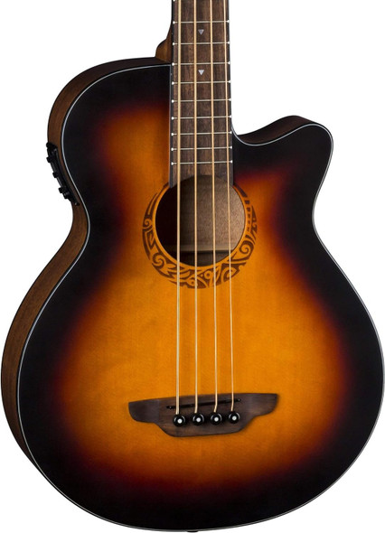 Luna Tribal 34" Scale Acoustic-Electric Bass Guitar, Tobacco Sunburst