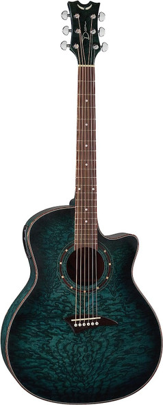 Dean Exotica Quilted Ash Acoustic-Electric Cutaway Guitar with Tuner Preamp, Trans Satin Blue (EQA TBLS)