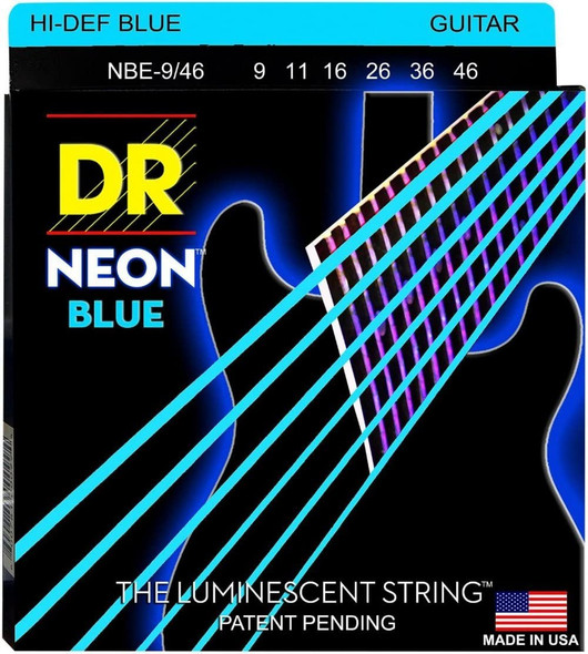 DR, 9-46 Lite and Heavy Set Handmade Neon Hi-Def Blue Coated Electric Strings (NBE946)