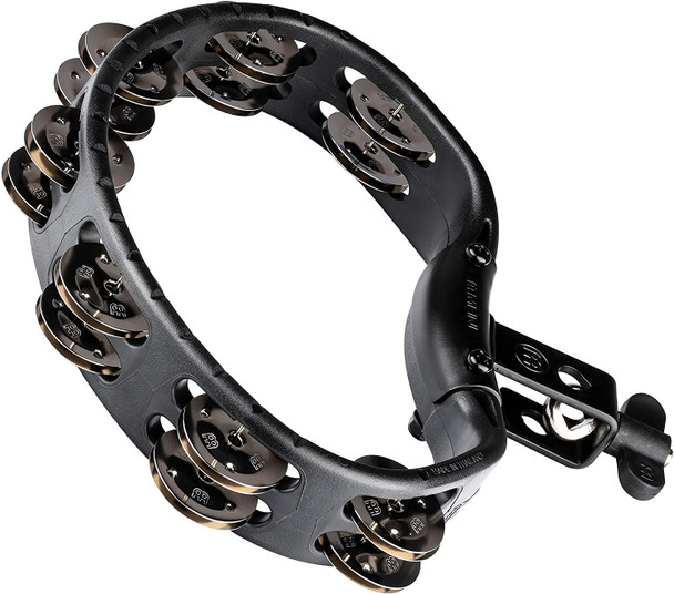 Meinl Percussion HTMT2BK Mountable ABS Plastic Tambourine with Guiro Style Frame, Double Row Steel Jingles