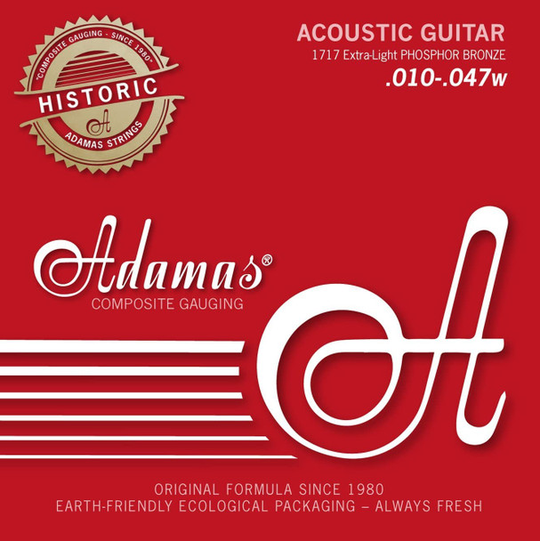 Adamas Strings Set for Acoustic Guitar Historic Reissue Phosphor Bronze Solid Brass Ball End Extra Light .010-.047