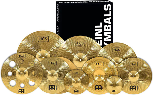 Meinl Cymbals HCS Ultimate Cymbal Set Box Pack for Drums with Hihats, Ride, China, Splash, Bell and Free 16” Trash Crash — Made in Germany — Durable Brass, 2-Year Warranty SCS1