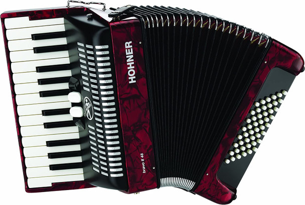 Hohner Accordions BR48R-N 26-Key Piano Accordion, 48 Bass, Red