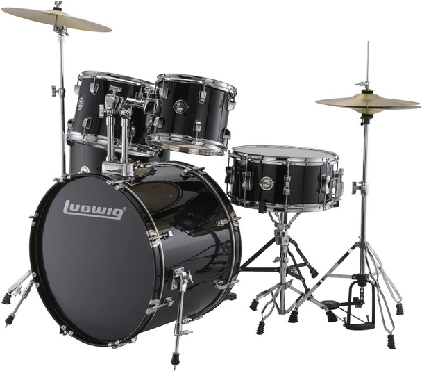 Ludwig Accent Drive 5-Piece Complete Drum Set with 22" Bass Drum - Black Sparkle (LC19511)