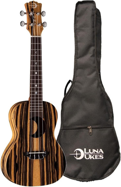 LUNA UKE EX BWE Uke Crescent Blk/Wht Ebony Concert w/Bag Ukelele Guitar - Satin Natural Finish