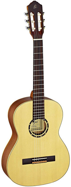 Ortega Guitars 6 String Family Series 7/8 Size Nylon Classical Guitar w/Bag, Right, Spruce Top-Natural-Satin, (R121-7/8)