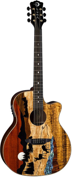 Luna Guitars 6 String Luna Vista Deer Tropical Wood Acoustic-Electric Guitar with Case