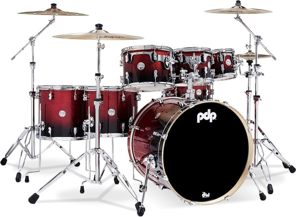 PDP By DW 7-Piece Concept Maple Shell Pack with Chrome Hardware Red to Black Fade