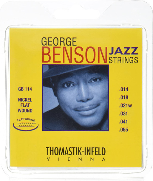 Thomastik-Infeld GB114 Jazz Guitar Strings: George Benson 6 String Set - Pure Nickel Flat Wounds E, B, G, D, A, E Set