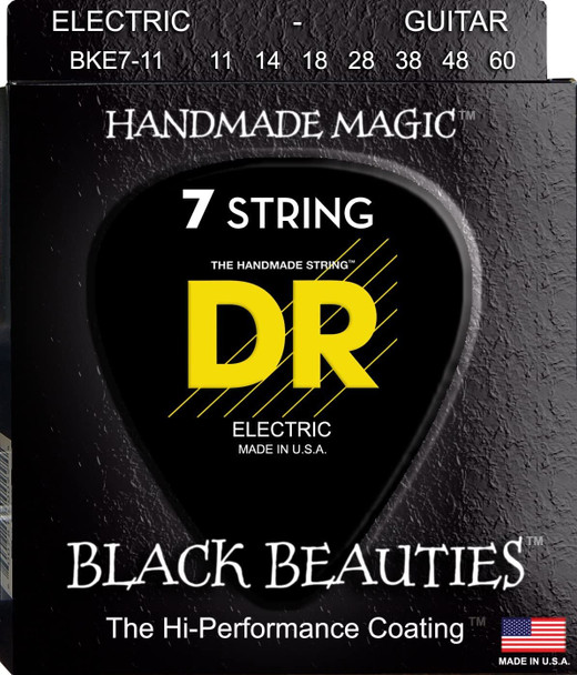 DR Strings BKE7-11 Black Beauties Electric Guitar Strings, Heavy 7-String, 11-60