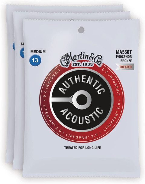 Martin MA550T Authentic Acoustic Lifespan 2.0 92/8 Phosphor Bronze Medium 13-56 (3-Pack Bundle)