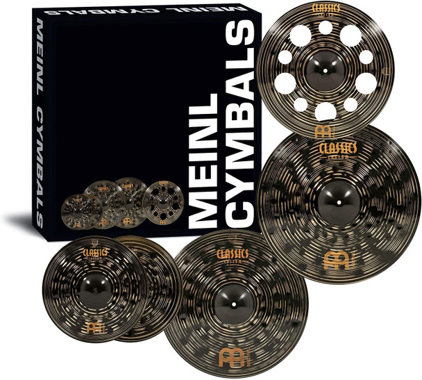 Meinl Cymbals Cymbal Set Box Pack with 15” Hihats, 20, 22” Crash/Ride, Plus a FREE Trash – Classics Custom Dark – Made In Germany, TWO-YEAR WARRANTY, CCD502+18