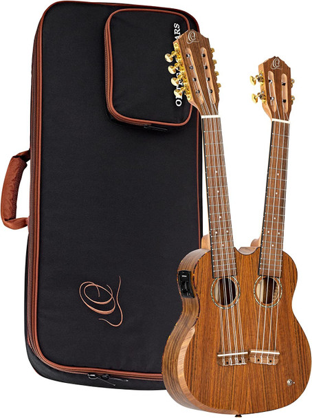 Ortega Guitars Custom Built Series Double Neck 4 & 8 String Tenor Acoustic-Electric Ukulele w/Bag, Right (Hydra)