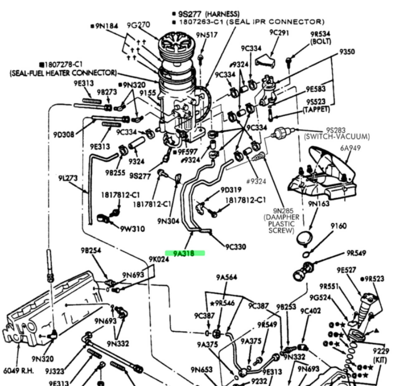 Fuel Return Hard Line (Bowl to Frame) 9497 (F5TZ9A318C)