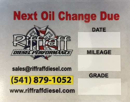 Riffraff Diesel Oil Change Window Decal   Riffraff Diesel Oil Change Window Decal