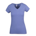 Periwinkle blue marl ladies v-neck t-shirt with short sleeves and smooth front panel for decoration