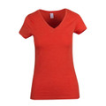 Women's deep V-neck fitted tee in red marl, short sleeves, smooth front panel ideal for decoration
