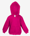 Hot pink kids zip-through hoodie with front pockets and ribbed cuffs, flat lay packshot