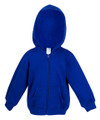 Royal blue kids zip-up hoodie with kangaroo pockets and white contrast inner hood lining