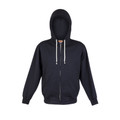 Charcoal heather zip-up hoodie with white contrast drawcords and front kangaroo pockets