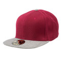 Burgundy crown snapback cap with contrast light grey wool blend peak and structured six-panel construction
