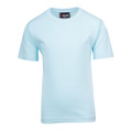 Pale blue kids t-shirt with crew neck and short sleeves on white background