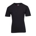 Black kids' t-shirt with crew neck and short sleeves, flat front panel for decoration