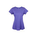 Women's heather purple crew neck tee with short sleeves and relaxed fit, flat lay packshot