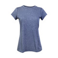 Women's heather navy blue crew neck short sleeve tee, fitted silhouette, flat lay packshot