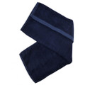 Navy blue bamboo hand towel with textured border trim detail